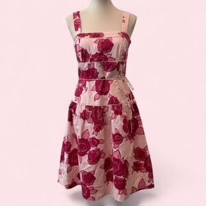 NWT Y2K Laundry by Shelli Segal Pink Rose Print Midi Dress Tie Waist Size 6
